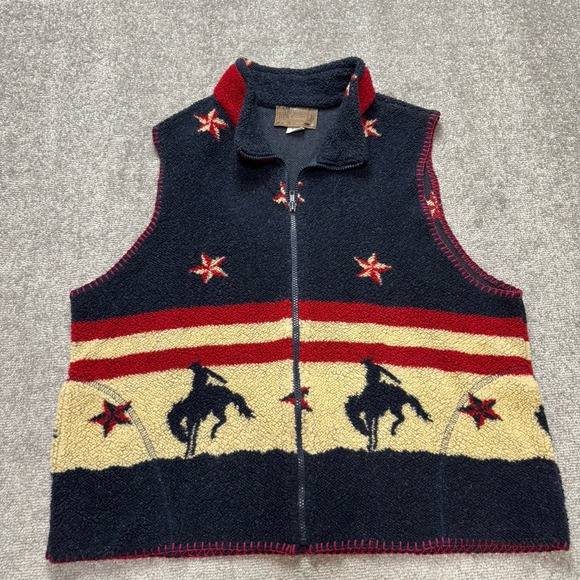 Vintage Roughrider Circle T Fleece Vest Western Horses USA Cowboy X-Large - Picture 4 of 7